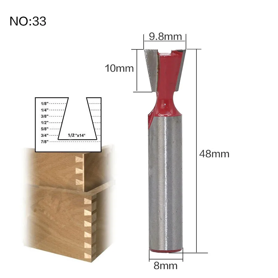 1 шт. 8 мм хвостовик древесины фрезы прямой концевой фрезы триммер очистки заподлицо отделка угловая круглая бухта коробка биты инструменты фрезерные Cutte - Длина режущей кромки: NO33