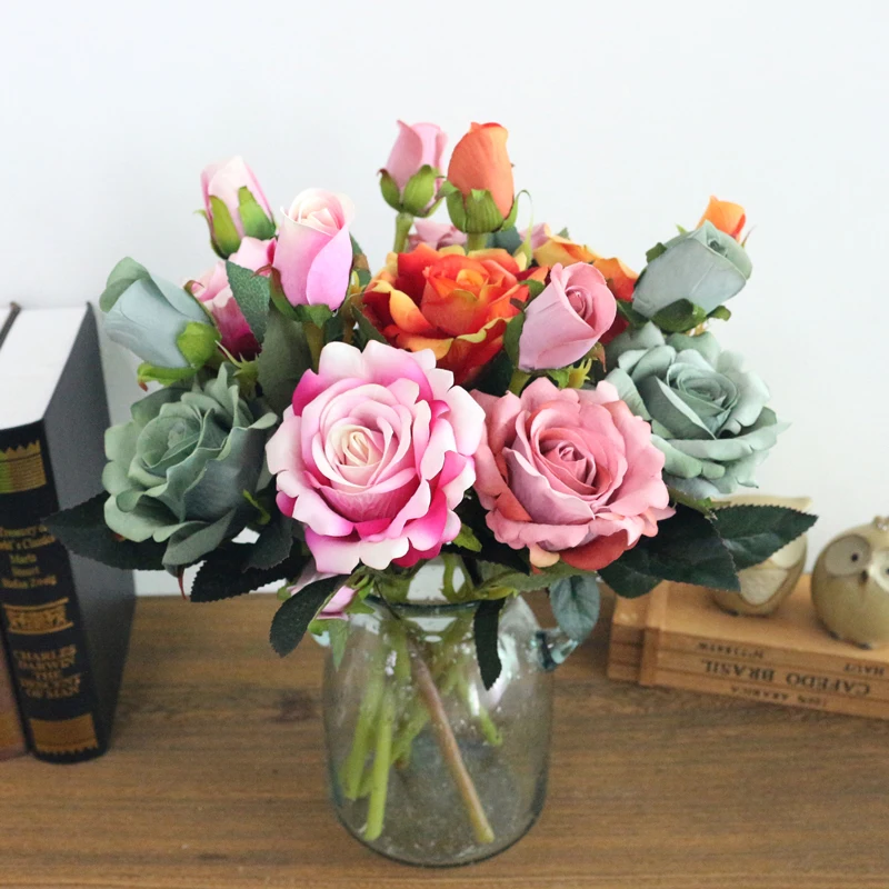 JAROWN Artificial Flannel Ruyi Rose Simulation Fake Flowers Branch Wedding Decor Home Office Decoration Silk Flower (5)