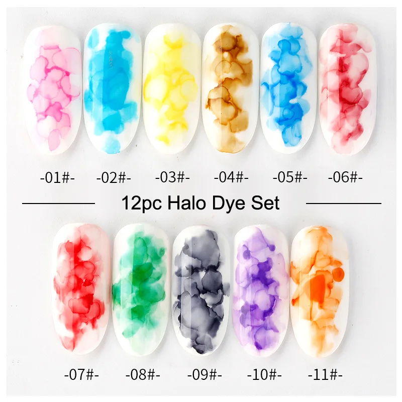 

12PC Set Halo Dye Ink 15ML Soak Off Gel Nail Polish Smoke Color Blooming Varnish UV/LED Gel Nail Art Manicure Decorations DIY