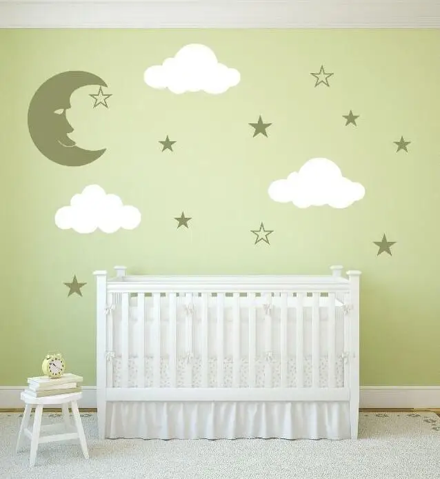 Фотообои с Лунными звездами и облаками для детской, доступные цвета, наклейки на окна, съемные декоративные наклейки на стену
