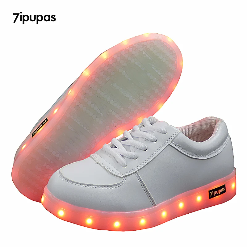 7ipupas Young White USB Charger Lighted Shoes Boy&Girl Luminous Sneakers Kids Led shoe Light Up slippers Casual glowing Sneakers