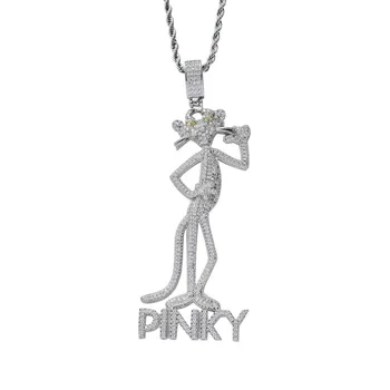 

Micro Paved AAA Cubic Zirconia Bling Iced Out Ankh Cross Pink Panther Pendants Necklace for Men Hip Hop Rapper Jewelry
