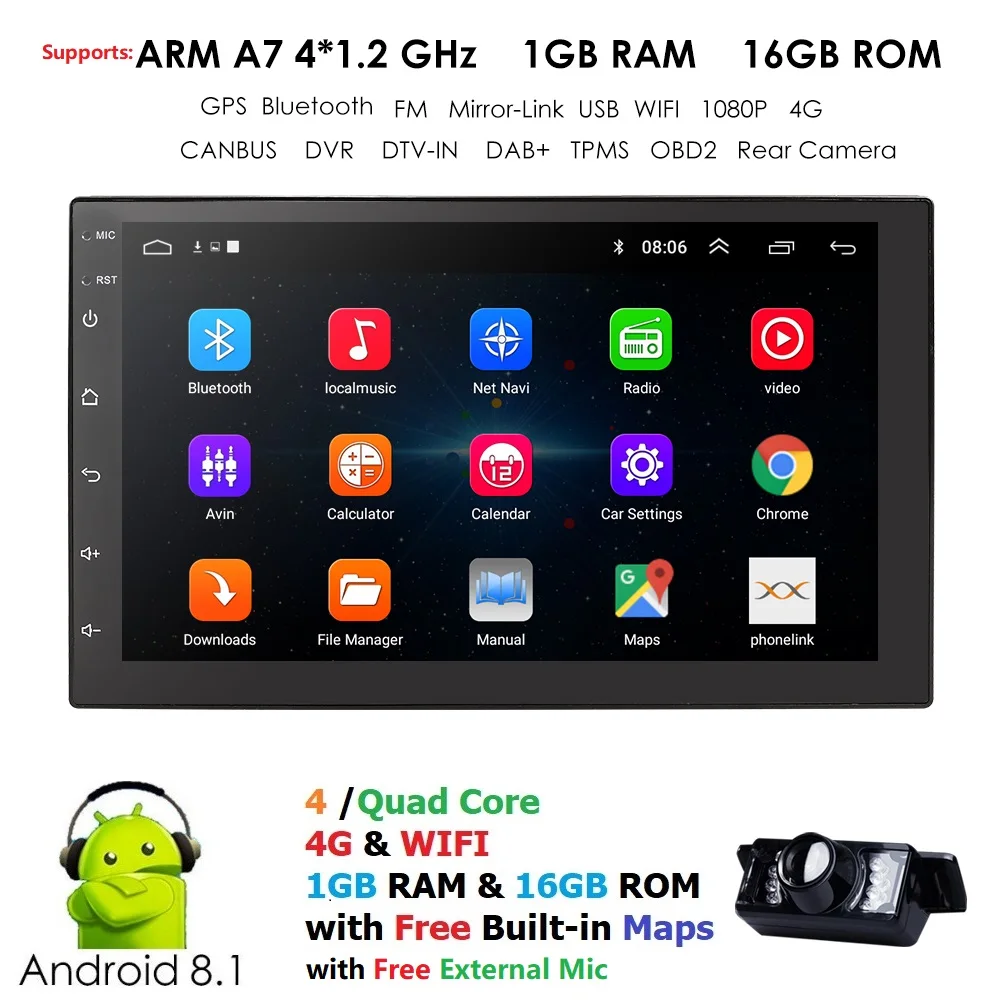 Top Hizpo 2din  Android 8.1 Universal GPS Radio Stereo Audio Car Multimedia Player For Nissan For KIA For Toyota For Honda TPMS 1