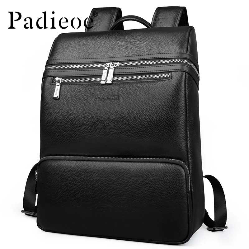 

Padieoe Genuine Leather Teenager School Bags 14 Inch Laptop Bags Mochila Escolar Unisex Notebook Backpack Men's Travel Backpack