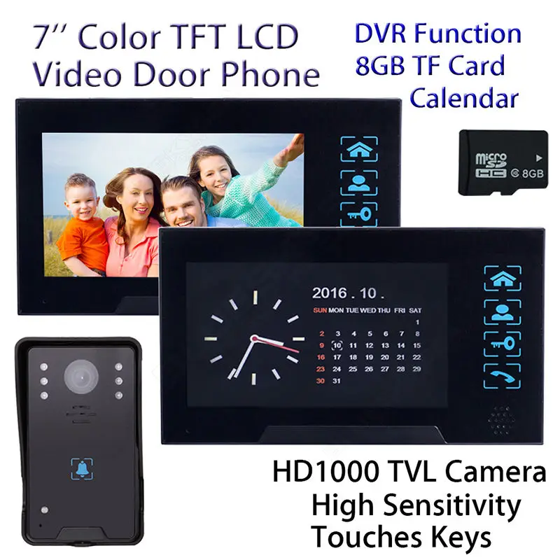 Free shipping 7 LCD Video font b Door b font Phone 8GB Doorbell Intercom 2x Monitor