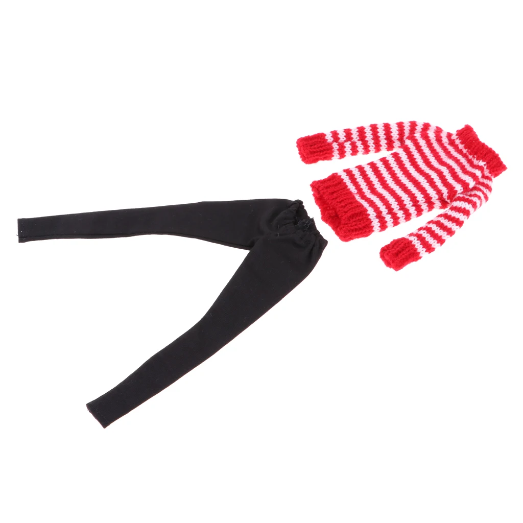 

Fashionable Casual Outfits Red Stripe Sweater & Leather Trouser Leggings For for Licca BJD Doll Winter Accessory