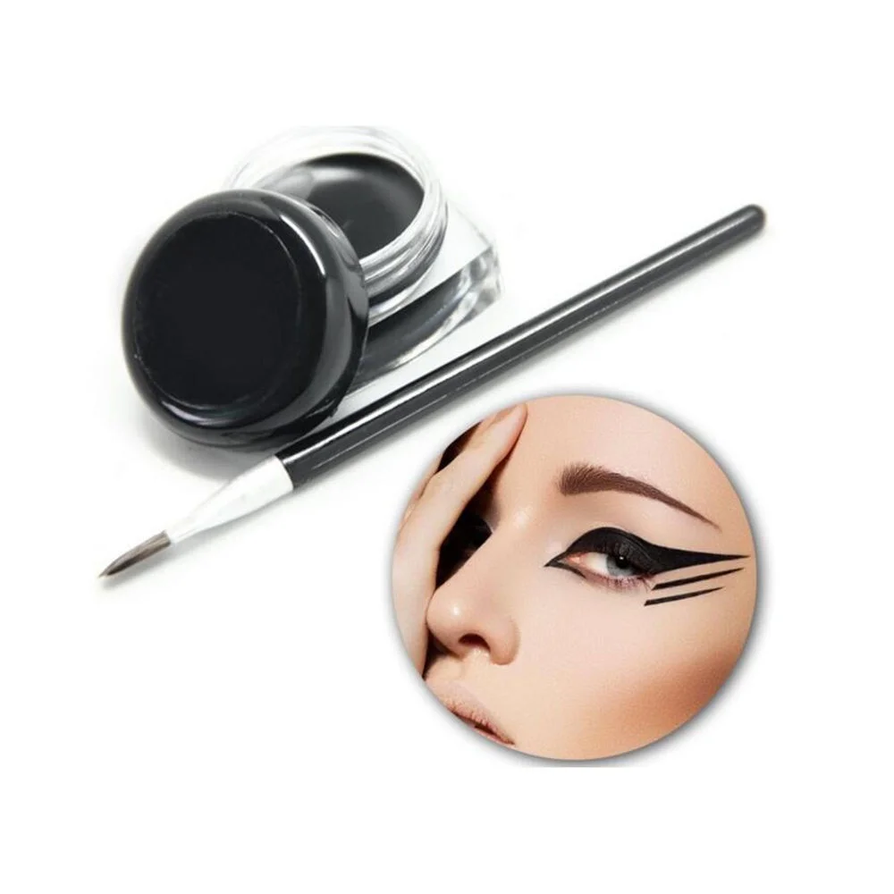 2 Pcs Black Makeup Cream Eye Liner Eyeliner Cosmetic+Brush Makeup Set