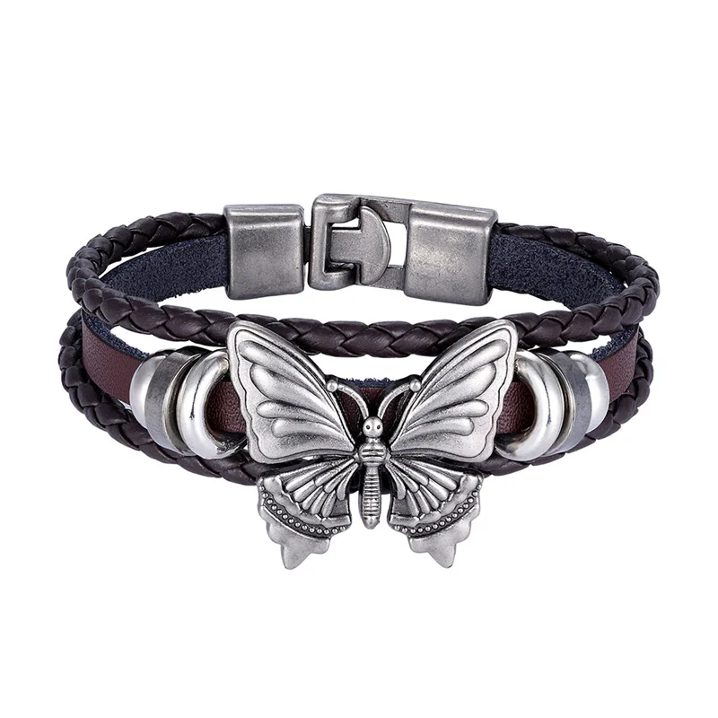 Новинка, модный простой винтажный кожаный браслет с бабочкой и пряжкой высокого качества, мужской брендовый браслет Brave Knight Pulseira для женщин - Окраска металла: TZ1094