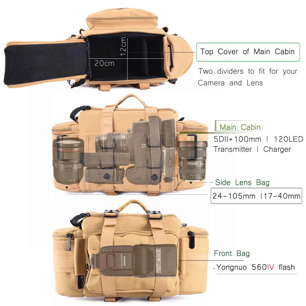 Фото многофункциональная камера холст тактическая сумка поясной Рюкзак мягкий пакет одного плеча Чехол w/дождевик для Canon Nikon