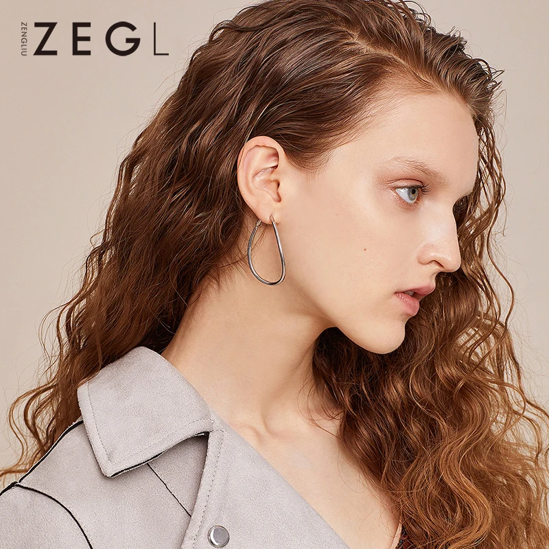 

ZEGL large oval earrings ladies earrings geometric earrings circle earrings