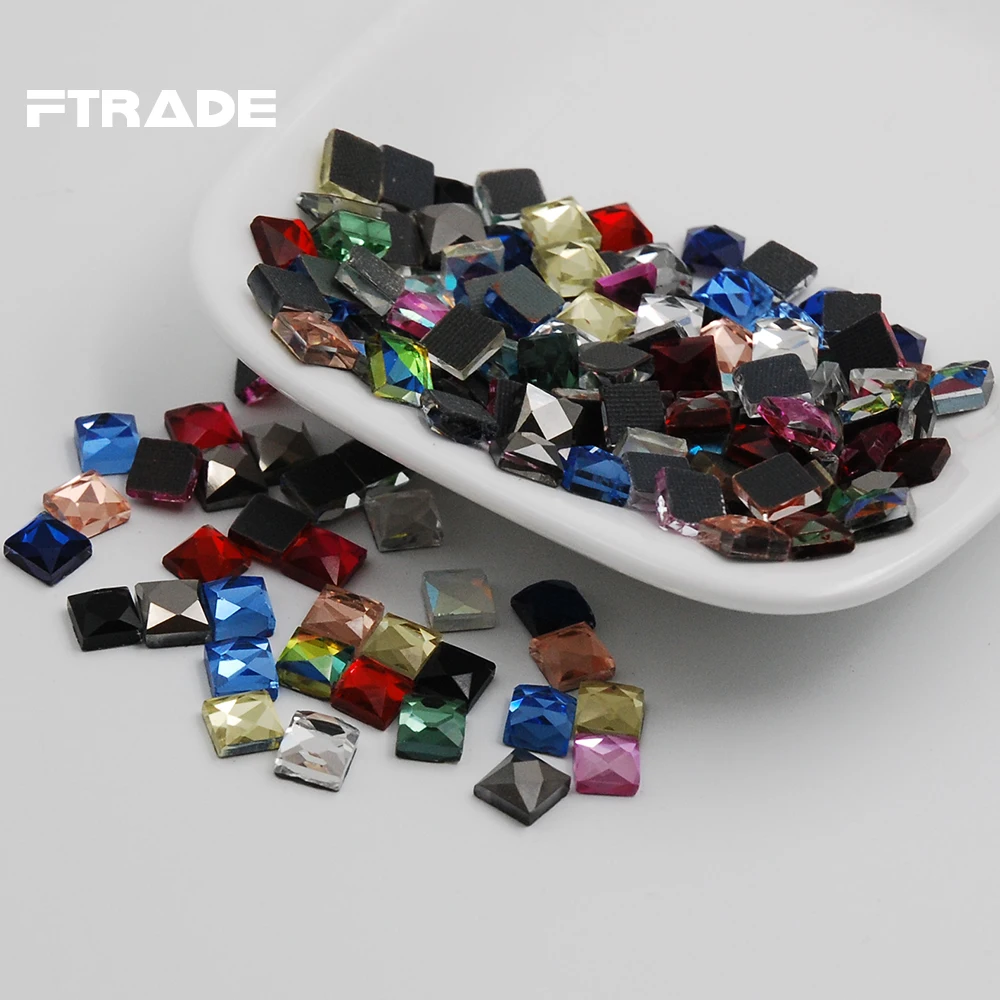 

Hot Selling Mixed Colors 110pcs/lot Diy paste accessories 6x6mm square crystal flat black paste glass beads beauty rhinestones