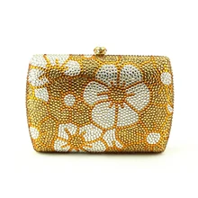 Heißer Verkauf Gelb Frauen Handtasche Tasche Silber Kette Strass Kristall Clutch Abendtasche Blumenmuster Pakistanische Braut Kupplungen