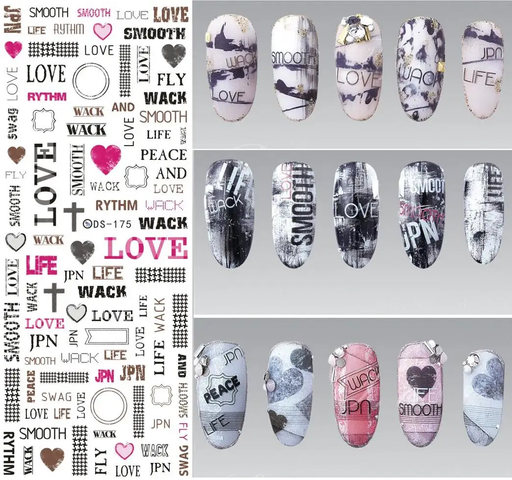2016 DIY New Water Transfer Nail Art Sticker Love Letters Elements Design Decoration Nails Art Water Decals