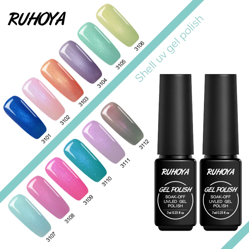 

Ruhoya UV Nail Polish Pearl Lustre Mermaid Shell Color Effect Soak Off Gel Varnish Manicure Decoration Chameleon Gel Lacquer