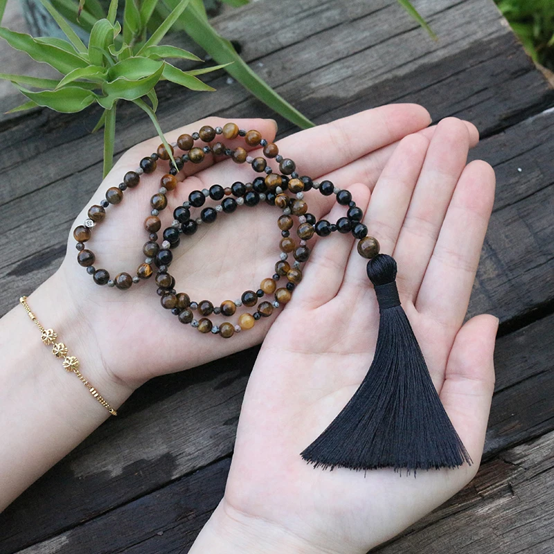 100% 6 мм бисер из натурального камня тигровый глаз ожерелье Mini JapaMala Mantra Mala чакры