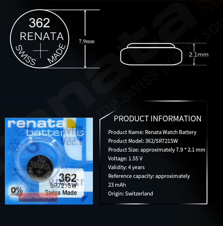 10 упаковок Renata длительный срок службы 362 SR721SW V362 62 AG11 Аккумулятор для