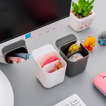 

Stick On Desktop Makeup Storage Pen Holder Plastic Desk Organizer Stationery Container Sundries Rectangle Square Storage Box