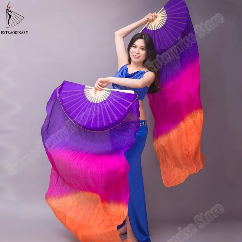 

New Belly Dance Silk Fans HandmadeHand 100% Silk Veils Colorful 120cm 150cm 180cm Fan For Dancing Children Adults 17 Colors