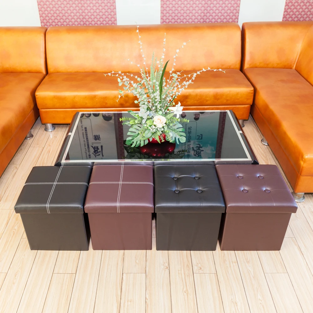 

Practical PVC Leather Square Shape Surface with Line Footstool Brown Black US Shipping