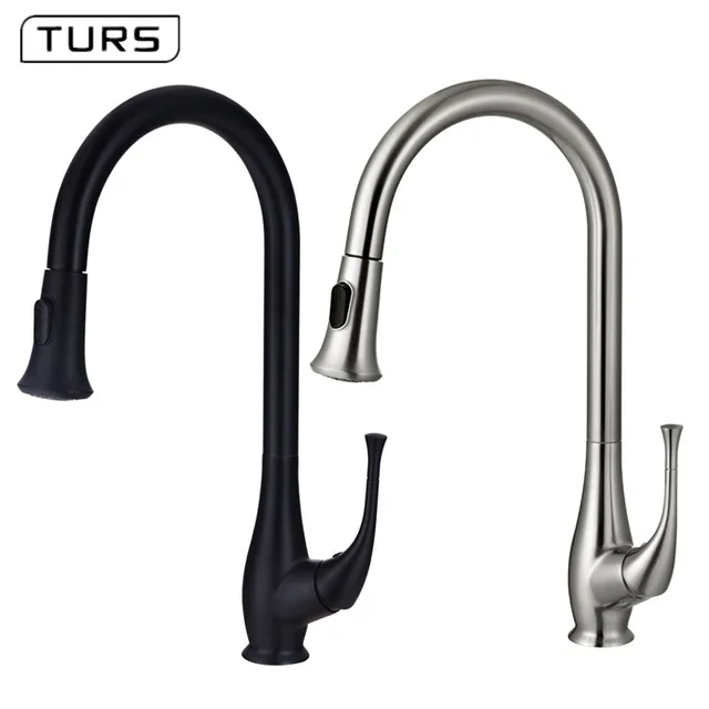 Best Price Brass Brushed Nickel/Black Kitchen Faucet High Arch Kitchen Sink Faucet Pull Out Rotation Spray Mixer 2-Function Water Mixer Tap