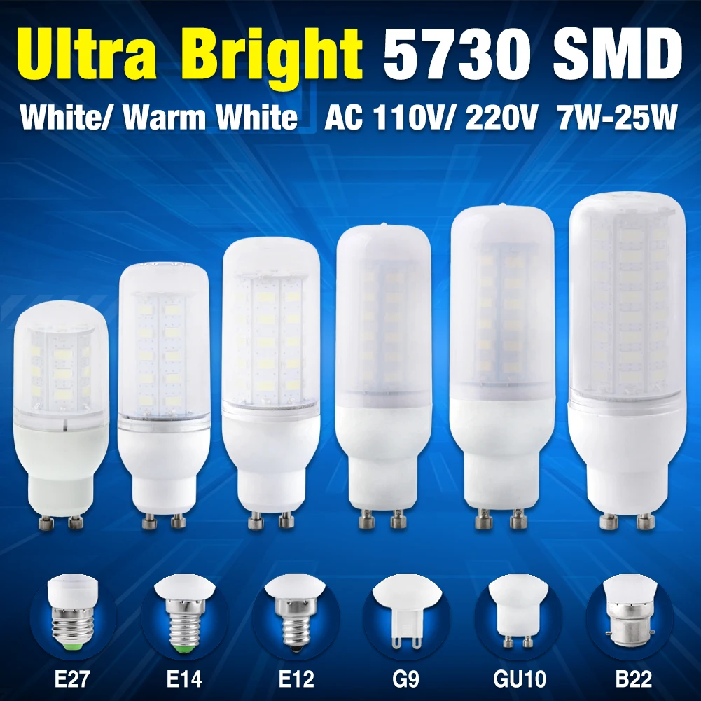 TSLEEN 10x Высокая яркость 5730 SMD E27 G9 светодиодный кукурузная лампа E14 B22 GU10 молочно-белый 110V 220V 7 Вт, 9 Вт, 12 Вт, 15 Вт, 20 Вт, 25 Вт Светодиодный светильник