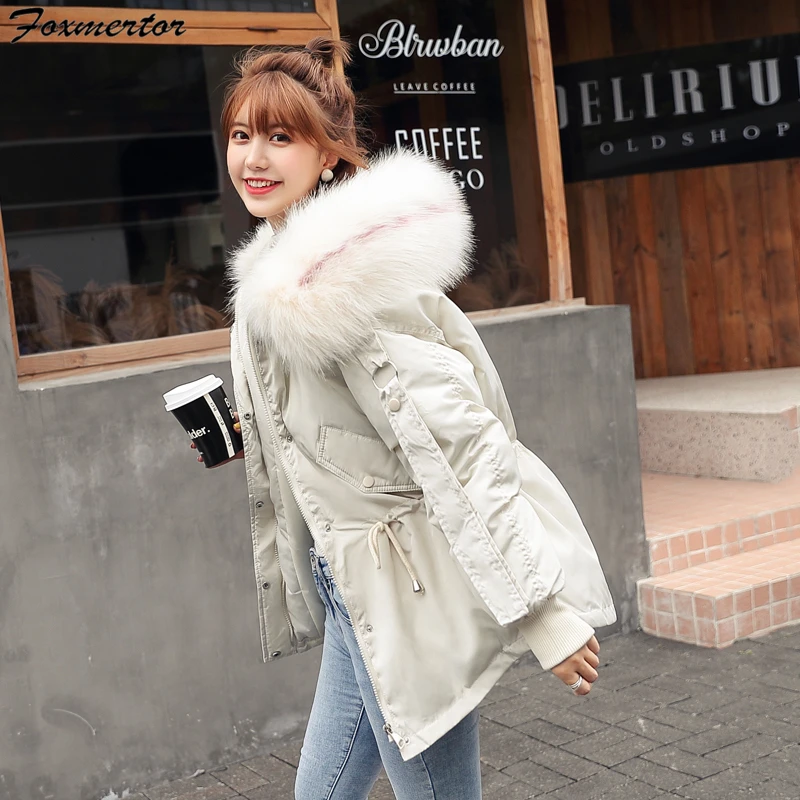 

Women Short Winter Cotton Parkas 2019 New Hooded Warm Loose Jacket Coat Large Fur Collar Cotton Padded Jacket Casual Outerwear
