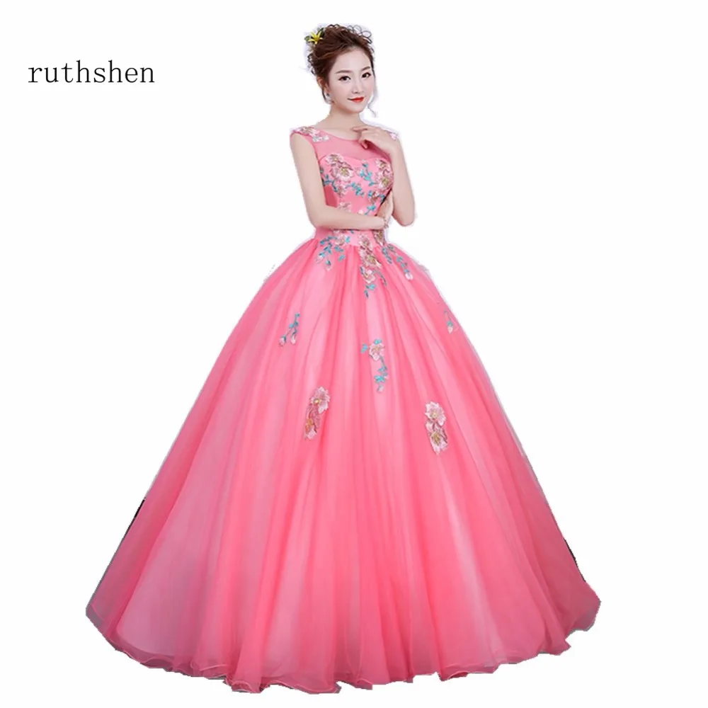 

ruthshen Long Cheap Prom Dresses 2018 With Embroidery Appliques Ball Gowns Long Party Evening Dress Prom Dress