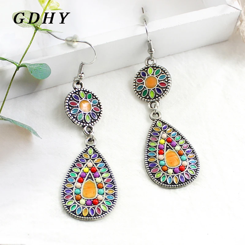 

GDHY Bohemian Water Drop Earrings Colorful Beads Drop Earrings Ear Women Eardrop Fashion Jewelry