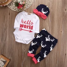 2016 Boy Cotton Tops Romper+Deer Pants Leggings Clothing Set Baby Girl Christmas Clothes