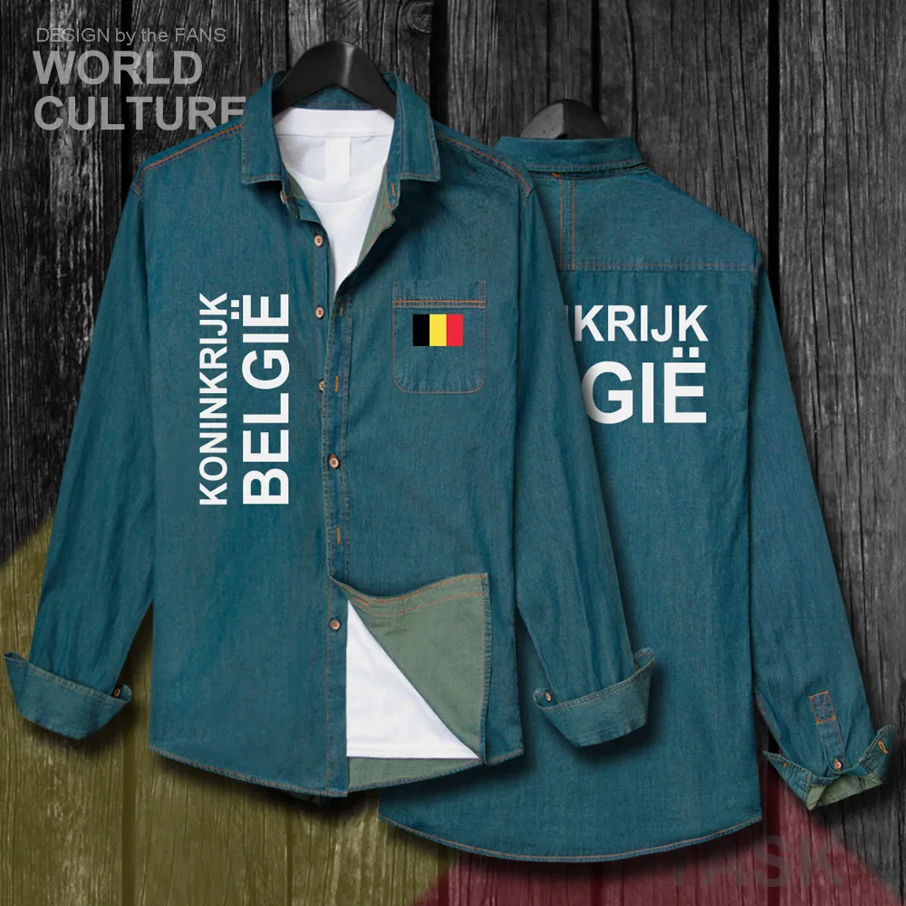 

Belgium Belgian Belgique BEL Men Tops Spring Autumn Cotton Turn-down Collar Jeans Shirt Long Sleeve Cowboy Coat Fashion Clothes