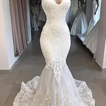 Vestidos De Novia белое свадебное платье русалки с открытой спиной сексуальное кружевное свадебное платье с v-образным вырезом ручной работы
