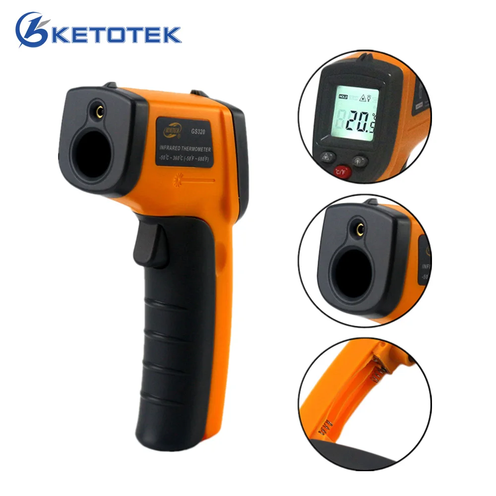 

GS320 Digital IR Infrared Thermometer Non-Contact Laser LCD Temperature Meter -50~360C -58~680F Gun Point