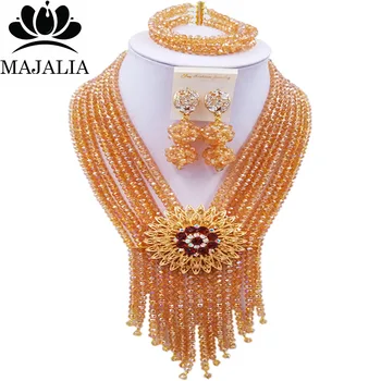 

Majalia Luxury African Jewelry Set Gold ab Crystal Bead Bride Jewelry Nigerian Wedding Jewelry Sets 8CS023