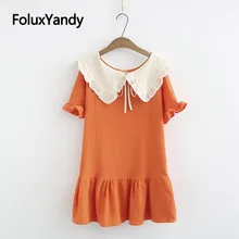 Peter Pan Collar Mini Dress Women Ruffles Vestidos Plus Size Short Sleeve Casual Summer Dress KKFY3683 peter pan collar smock dress