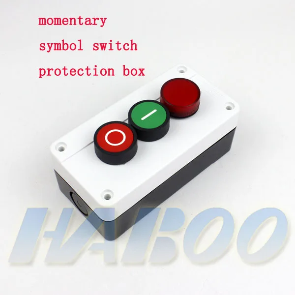 2pcs /lot momentary symbol push button switch &protection box 3positions 3holes1NO/1NC with