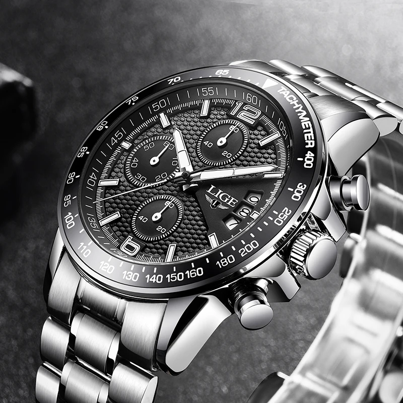 

relogio masculino LIGE Mens Watches Top Brand Luxury Fashion Casual Quartz Male Sport Full Steel Waterproof designer watchs men