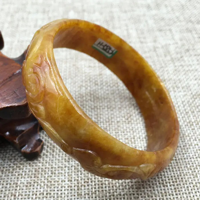 

Hot selling>@@ A-5852 Vintage China Hand-carved Brown Jadeite Jade Gems Bracelet Bangle 60mm NEW -Bride jewelry free shipping