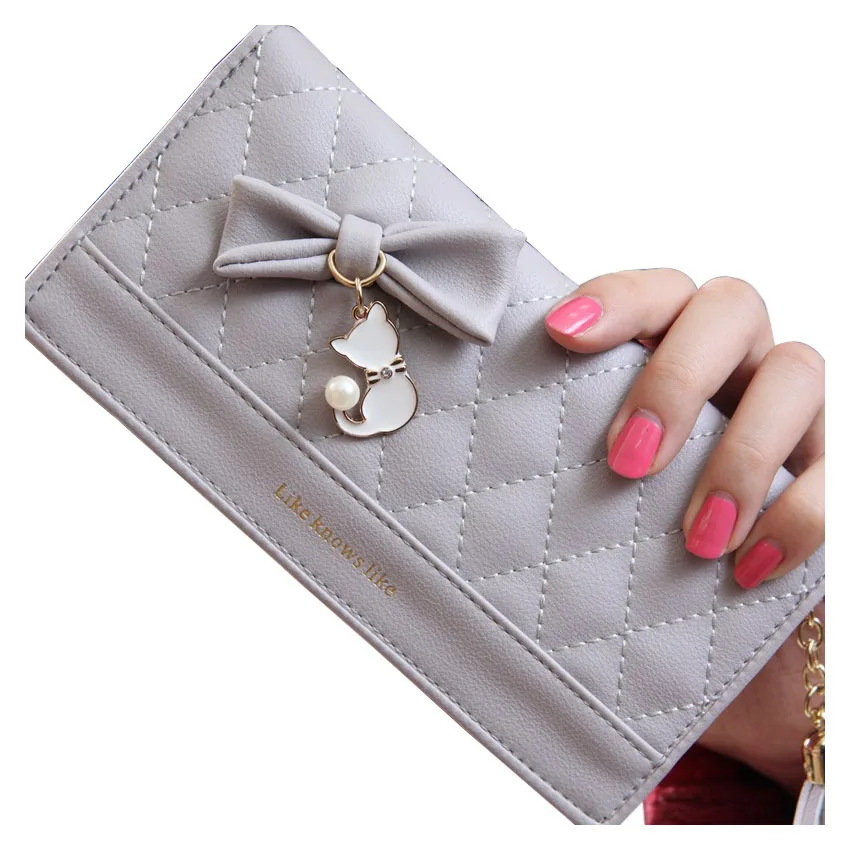 

FGGS-Women Long section Bow Cat tassel Pendant Two fold Coin Purse