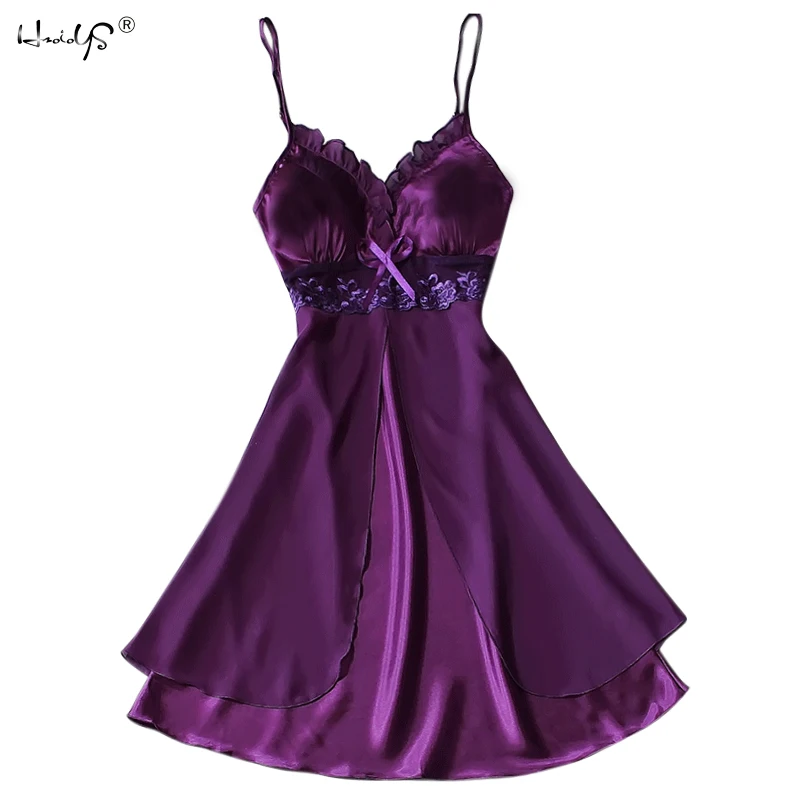 

Women Sexy Silk Satin Night Gown Sleeveless Nightdress Lace Sleep Ruffle Dress V-neck Nighties Night Shirt Sleepwear Nightwear