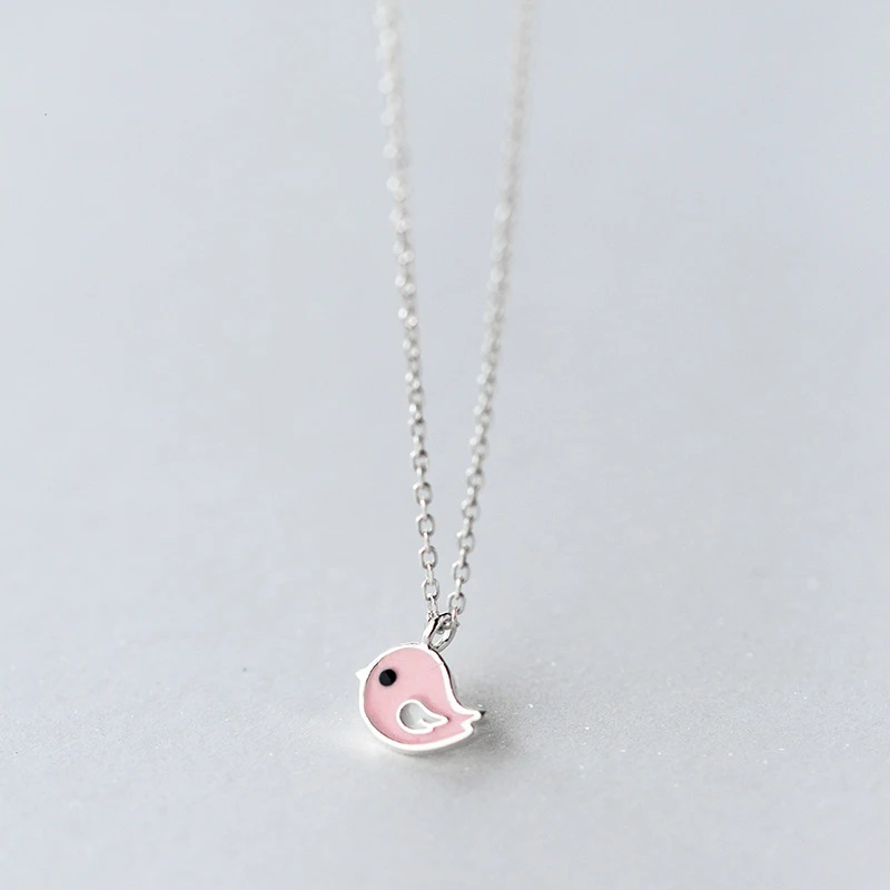 

MloveAcc Genuine 925 Sterling Silver Pink Bird Animal Pendant Necklace Women Kids Girls Sterling Silver Jewelry