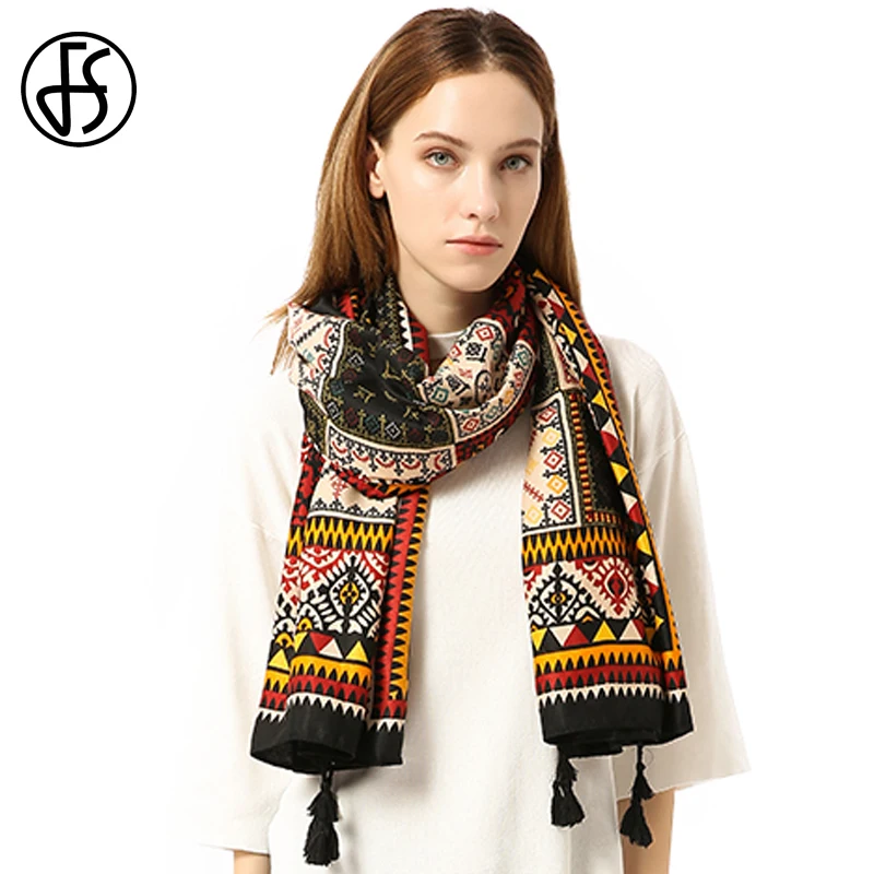 FS Thin Bandana Cotton Silk Scarf Large Women Printted Bohemia Shawls