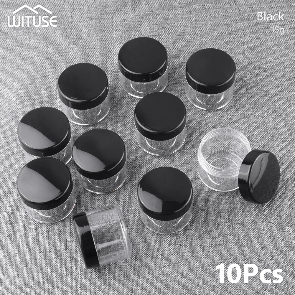 Новые 10 штук пластиковые банки для кастрюль пустой косметический контейнер 7 цветов банки для макияжа с крышкой для кремов образец для хранения макияжа 20 г - Цвет: 15g Black