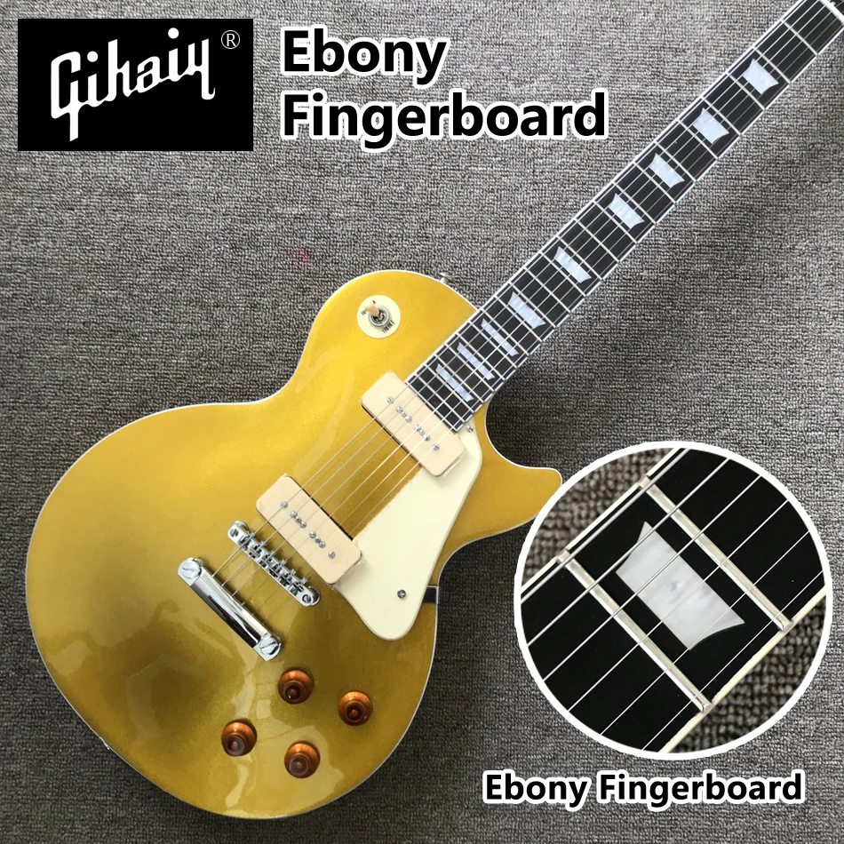 

High quality hand-made electric guitar, Gold electric guitar with Ebony Fingerboard 2 piece of P90 pickups, free shipping,01