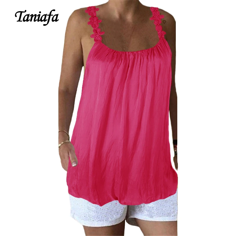 

Fashion Women Summer Causal Solid Color Sleeveless Chiffon Shirts Lace Splicing Strapless Tops Plus Size