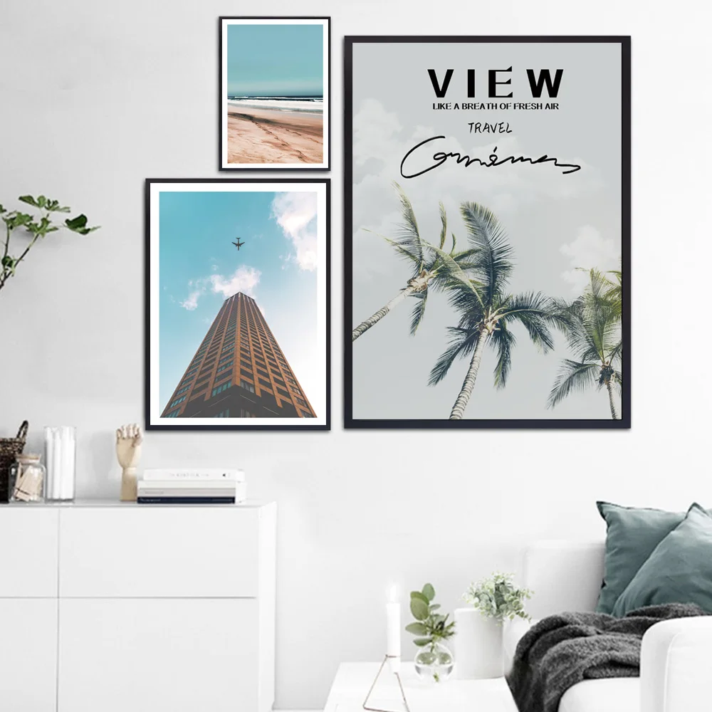 Scandinavian Poster Beach Wall Art Canvas Painting Landscape Canvas Poster Coconut Tree Art Print Ocean Home Decor Unframed