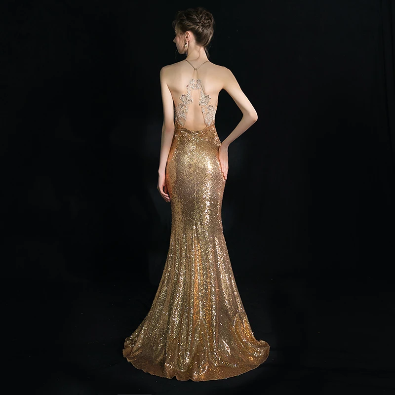 Beauty-Emily Sequins Golden Evening Dresses Mermaid Long Formal Prom Party Dresses 2019 Long for Women New Style Beauty-Emily Sequins Golden Evening Dresses Mermaid Long Formal Prom Party Dresses 2019 Long for Women New Style