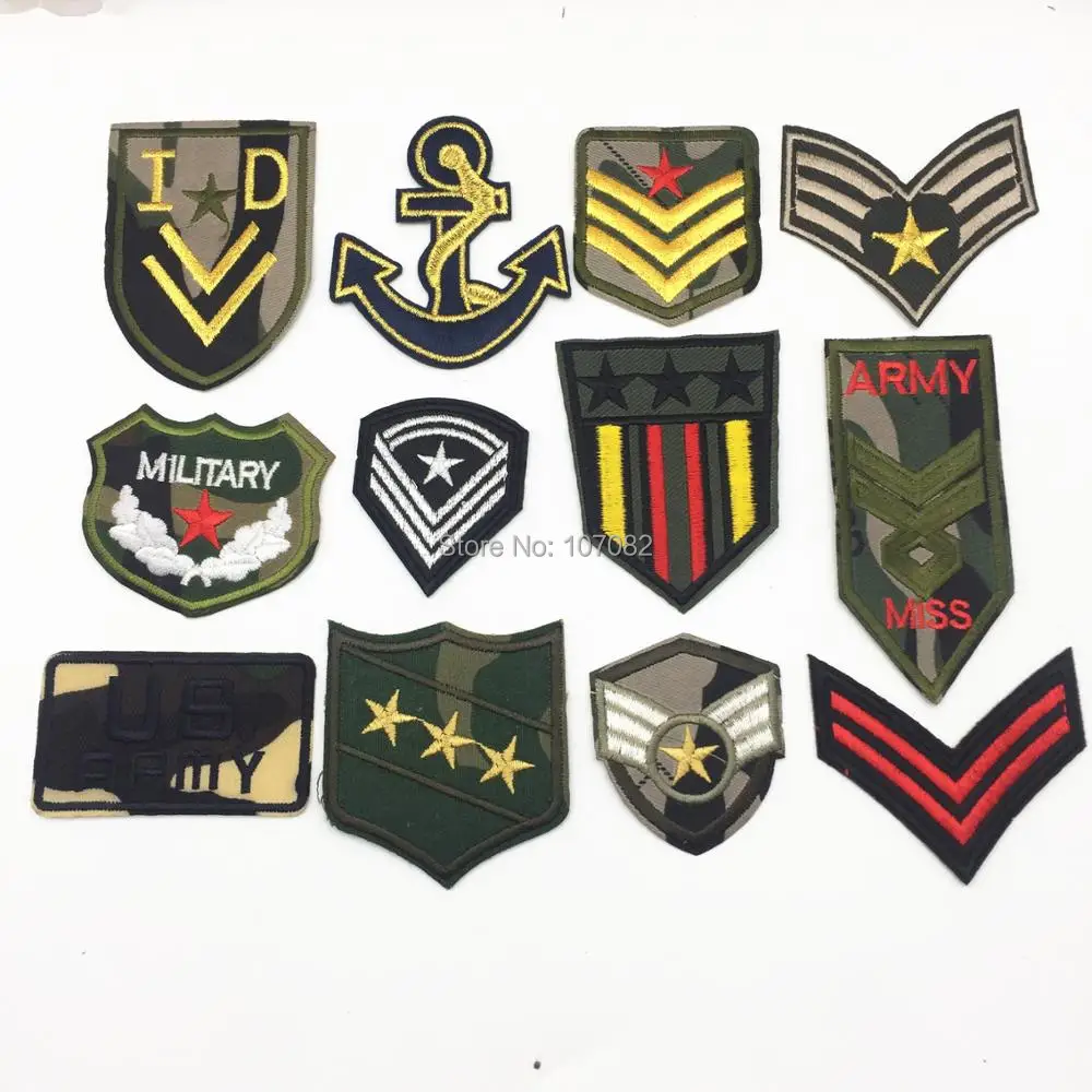 12pcs US Army Military Patches Embroidery Iron On Morale Patches