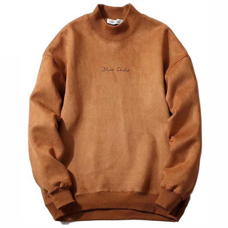 Male soft breathable faux suede fabric turtleneck hoodies Mens fashion
