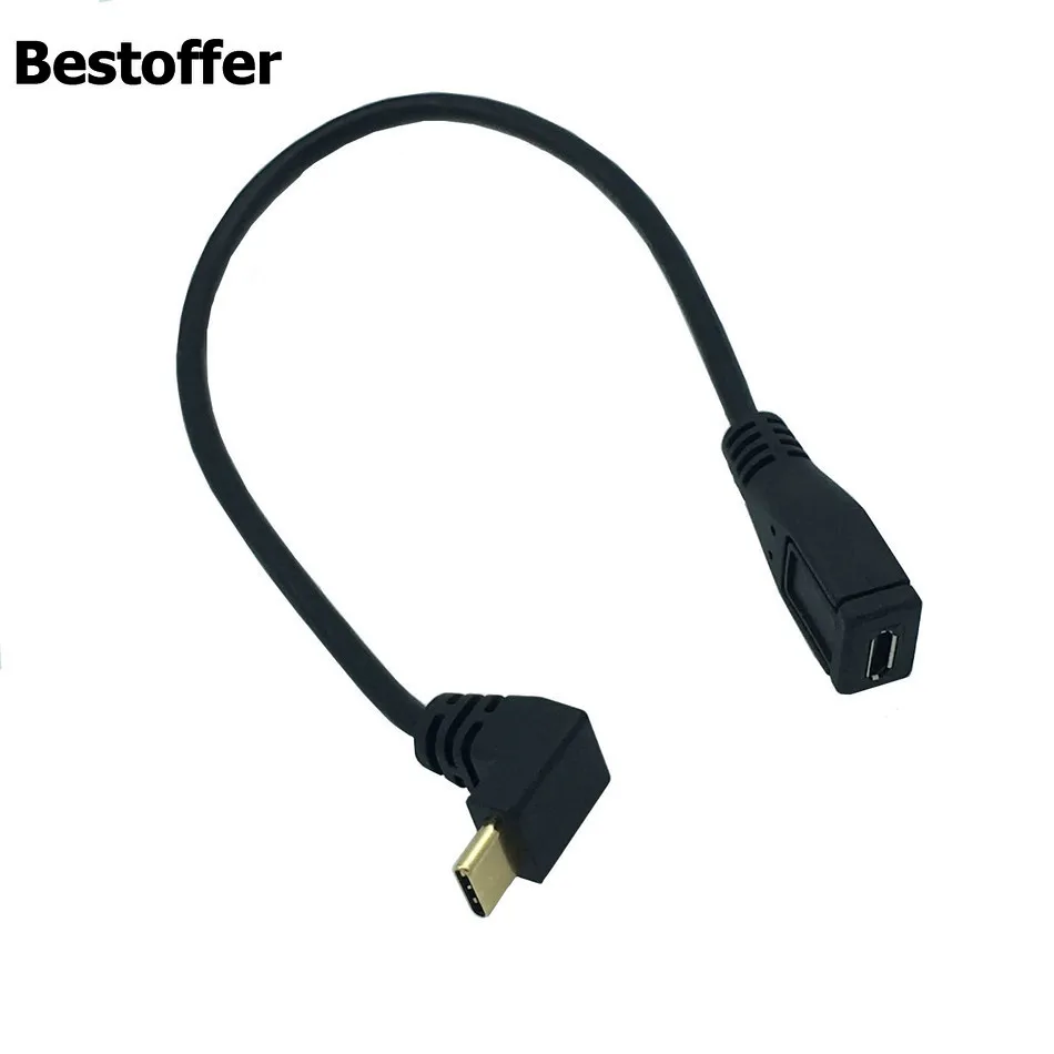 25 см 90 градусов угловой USB3.1 Тип C папа к Micro USB 2 0 5Pin Женщина данных Угловой кабель