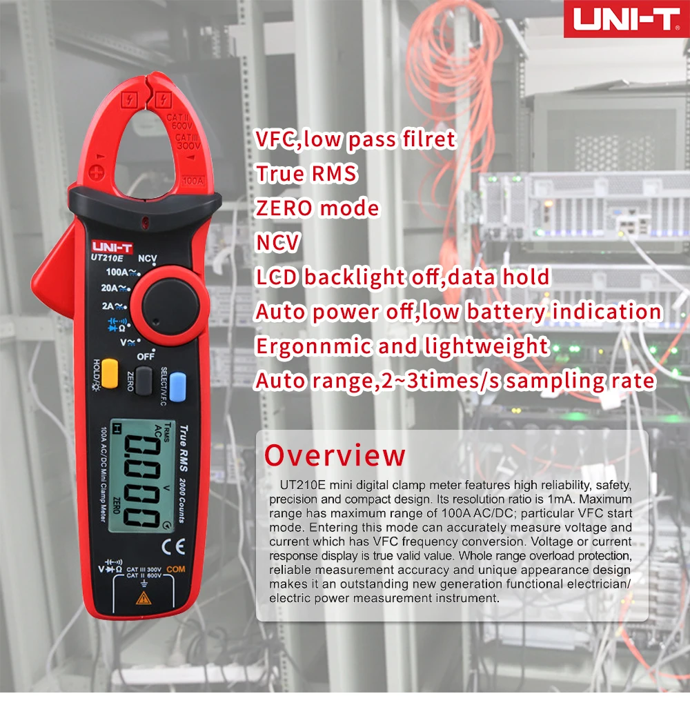 UNI-T UT210E True RMS мини Цифровые токовые клещи AC/DC напряжение Авто Диапазон VFC емкость Бесконтактный мультиметр диод